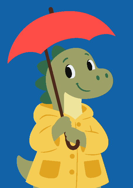 Dino in regenjas — schilderen op nummer